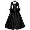Caxndycing Abito da Donna Medievale Gotico Elegante, Retrò per Rinascimento Vittoriano, Principessa Barocco Rococò, in Tinta Unita, Maxi Abito a Maniche Lunghe, Nero, L