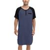 Enjoyoself Maglie Pigiama Maniche Corte Camicie da Pigiama da Uomo in Cotone per Primavera Autunno-Blu Scuro/4XL