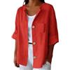 Generico Camicia Lino Donna Maniche Tre Quarti Girocollo Estiva Moda Camicie Elegante Blusa Casual con Bottoni e Tasca Camicetta da Spiaggia Classico Leggera Comoda Lavoro Viaggi Uso Quotidiano
