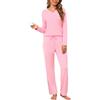 Litherday Pigiama Donna Due Pezzi Cotone Manica Lunga Scollo a V Set Intimo Morbido e Caldo per Casa Autunno Inverno