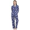 Amaxer Set Pigiama Caldo da Donna in Flanella 100% Cotone Set Pigiama Autunno e Inverno, Fiori Rosa e Sfondo Blu Scuro， XL