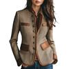 Generic Blazer in tweed da donna vintage a spina di pesce blocco colore velluto Trim risvolto manica lunga bottone corto cappotto da lavoro elegante, Marrone, L