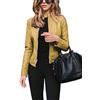 Onsoyours Donna Autunno Inverno Ecopelle PU Giacca da Moto Outwear Colore Solido Manica Lunga Cerniera Slim Bomber Jacket Giubbotto Cappotto A Giallo S