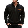 Lovraj Felpa a mezza zip, da uomo, con colletto alto, in pile, con taschino, autunno, a maniche lunghe, senza cappuccio, Nero , L