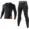 Niksa Biancheria intima termica da uomo, biancheria intima da sci da uomo, lunga funzionale, traspirante, morbida, termica, per calcio, corsa, fitness, escursionismo, Nero Set*1(top*1+fondi*1), M