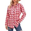 Timuspo - Camicia da donna a quadri, con bottoni, a maniche lunghe, per Oktoberfest, camicetta a quadri, tunica casual, scollo a V, top, flanella, bianco/rosso, L