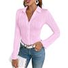 Oanviso Camicia Plissettata Donna Manica Lunga Curvy Elegante Cerimonia Camice Avvitata Casacca Slim Fit Camicetta Blusa Aderente Chemisier Estiva Tessuto Morbido a Rosa S