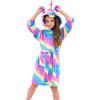 Ceruwum Accappatoio Unicorno per Bambina Morbidi Vestaglie in Pile con Cappuccio per Ragazze (Arcobaleno, 10-11 anni)