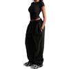 shownicer Pantaloni Tuta Donna Larghi Pantaloni Sportivi Joggers Casual Vita Alta Pantalone con Tasche per Jogging Fitness Sport A Nero L