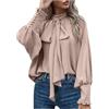 GMQWRK Camicie da donna stile UK 132 alla moda camicia a maniche lunghe da donna camicetta elegante abbottonata camicie con colletto ufficio lavoro casual uso quotidiano, Beige, XXL