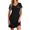 Demegimi Camica da Notte Donna Cotone Estiva Camicia Notte Donna Maniche Corte Vestito da Notte a V Manica Corta per Casa Casual
