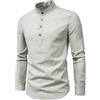 YAOTT Camicia da Uomo Camicie da Lavoro Basic a Maniche Lunghe Camicia in Cotone Lino con Collo alla Coreana Tinta Unita Camicie Casual Slim Fit Elegante Bussiness Henley Shirt Abbottonata Grigio L