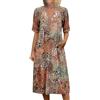 Generico Abito Midi Cotone Maniche Corte - Abiti Donna Elegante Estivo Scollo A V E Ampio Vestito con Tasche Leggera E Traspirante Vestiti Motivo Leopardato Stile Francese Dress Mare da Spiaggia