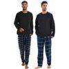 SaneShoppe Uomo Set Pigiama Termico in Pile, Confezione da 2 Lusso Manica Lunga Loungewear 2 Tasche a Scacchi Confortevole Lounge Pj Nightwear Uomo Blu Navy Nero - XL