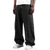 Generisch Jeans da uomo con strass glitterati, pantaloni in denim con strass, dritti e larghi, Y2K, gamba dritta, per il tempo libero, a vita alta, jeans, Nero , XL