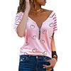 ORANDESIGNE Magliette a Manica Corta da Donna Stampa a Cuore Camicette Top Tunica T-Shirt con Spalle Scoperte Camicia Casuale Blusa Elegante Casual Tee J Rosa XXL