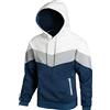Furpazven Felpa da uomo con cappuccio UK a maniche lunghe in pile con cappuccio patchwork a blocchi di colore con tasca, bianco, grigio, blu., S