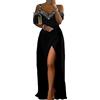 shownicer Vestiti da Cerimonia Donna Elegante Scollo a V Abito Maxi Lungo a Vita Alta Vestito Sexy Curvy Cocktail Abiti in Tinta Unita Vestiti con Spacco A1 Nero XXL