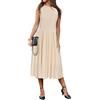 Newshows Abiti Estivi da Donna Senza Maniche Collo a Giro Midi Elegante Casual Formale Lavoro Ufficio Sundress con Tasche(Beige, S)
