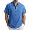 Enlision Camicia Uomo di Lino Cotone Maniche Corte Camicie Collo Coreana Casual Estiva Elegante Maglietta Serafino Tinta Unita vestibilità Ampia S-4XL