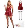 ohmydear Abito Donna in Ecopelle Lucida - Vestito Corto A-Line Scollo a V con Halter - Clubwear Elegante per Feste e Discoteche - Intimo Taglie Forti S-4XL - Confezione Regalo Inclusa