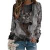 Onsoyours Donna Invernale Corto Felpa Donna Maglione Gatto Carino Stampa Animalier Stampa 3D Modello di Gatto Girocollo A Righe Maglione Lungo Maglione Famiglia Manica Lunga H Nero M