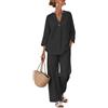 Gienslru Completo Donna Estivo Boho Tuta Set 2 Pezzi Effetto Lino Pantaloni Larghi e Top Scollo a V 3/4 Tute Casual Mare Vacanza Co-ord Cotone Leggero Outfit Elegante