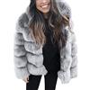 ShallGood Cappotti Donna Eleganti Cardigan Invernale con Cappuccio Taglie Forti Caldo Manica Lunga Pelliccia Sintetica Parka Lunghi Giacca Outerwear Grigio IT 40
