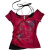 MANGMAO Emo Grunge Shirt Donne Tees Grafica Bambino Y2k Crop Top Alt Vestiti Falso Due Pezzi Manica Corta Vintage T Shirt