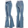 ORANDESIGNE Pantaloni a Vita Alta con Fondo a Campana Svasati Casual da Donna Jeans Skinny in Denim con Fondo Largo Y2K Streetwear B Azzurro XL