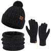 ZASFOU Donna Inverno Berretto Cappelli Sciarpa Touchscreen Guanti Set maglia ciniglia teschio Berretto Caldo pile foderato