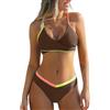 CUPSHE Bikini da donna, costume da bagno a due pezzi, scollo a V, a blocchi di colore, costume da bagno con schiena incrociata e cut-out, marrone, M