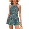 SHEKINI Elegante costume da bagno intero da donna, con schiena scoperta, stile retrò, per il controllo della pancia, costume da bagno da donna, Verde scuro stampato, M