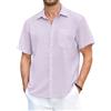 HISDERN Camicia Lino Uomo Manica Corta Casual Estate Solido Camicia per Spiaggia Vacanza Lavoro con Bottoni Tasca Lilla XL