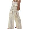 ticticlily Pantaloni Estivi Donna a Rete in Maglia Copritevi Svuotare Pantalone da Spiaggia Elastica a Vita Alta con Coulisse Bikini Cover Up Pants Copricostume all'Uncinetto A1 Albicocca XL