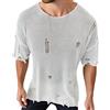 Generisch Maglietta da uomo con scollo rotondo, a maniche corte con design traforato, casual, estiva, vestibilità elasticizzata