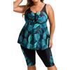 Hanna Nikole Costume da Bagno a Due Pezzi Taglie Forti da Donna Taglie Grandi Push Up Vita Alta Elegante Costume da Bagno Elasticizzato Foglie Foglie Tropicali Verdi 58