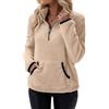 ticticlily Felpa Donna con Zip Felpe in Pile Peluche Sherpa Teddy Pullover Top Termico Senza Cappuccio Casuale Sweatshirt Maglione Invernale Autunnale A Cachi XS