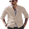 BERCIELY Camicia Uomo Manica Lunga Estate Sottile Top Casual Uomo Baver Retro Slim Fit Polo Uomo all-Match Tinta Unita personalità Camicia Classica Uomo F-Khaki L