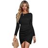 RPAEOY Vestito Donna Eleganti Manica Lunga Collo Rotondo Orlo Incrociato Ruched Casuale Abito da Sera Vestito Sexy Banchetto Festa Damigella d'Onore Cerimonia Cocktail Formale