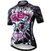 JPOJPO Maglia da ciclismo da donna, a maniche corte, con teschio