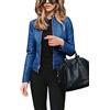 Onsoyours Donna Autunno Inverno Ecopelle PU Giacca da Moto Outwear Colore Solido Manica Lunga Cerniera Slim Bomber Jacket Giubbotto Cappotto A Blu 3XL