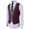 STTLZMC Gilet Uomo Slim Fit Elegante Casual Smanicato Scollo a V Panciotto Matrimonio Corpetto 2in1 Blazer(Niente Camicia),Vino,XXX-Large