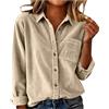 GMQWRK Camicia in velluto a coste per donna UK elegante casual ampia camicia abbottonata con colletto e tasca polsini abbottonati top a maniche lunghe autunno inverno primavera da donna con colletto