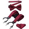 HISDERN Bretelle Uomo Eleganti Bordeaux Paisley Regolabile 6 Clips di e Forma a Y Elastica Bretelle Papillon e Fazzoletto da Taschino Set da Uomo