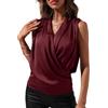 LIUYUYOUGO Camicia Elegante Donna Elegante Camicetta da Donna in Raso con Scollo A V E Maniche Corte Sexy in Seta Arricciata Estiva Tunica Elegante da Lavoro da Sera da Festa Gilet Bordeaux Rosso XL