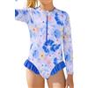 Ewbob Costume da bagno per bambine carino a maniche lunghe Rash Guard Costume da bagno ad asciugatura rapida Costume da bagno intero da spiaggia con UPF 50+, Fiore Viola Blu, 9-10 Anni