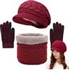 CheChury Inverno Berretto in Maglia, Guanti Touch Screen e Sciarpa Set - 3 Pezzi Caldo Cappello Maglia con Sciarpa, Rosso, Taglia Unica