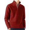 Generisch Maglione casual semplice uomo tinta unita caldo maglia lana maglia manica lunga maglione mezza zip, Colore: rosso, XXL