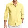 HISDERN Camicie in Lino Uomo Giallo Manica Lunga Causal Bottoni Regular Fit Estiva Leggere Camicia Spiaggi Shirts XL